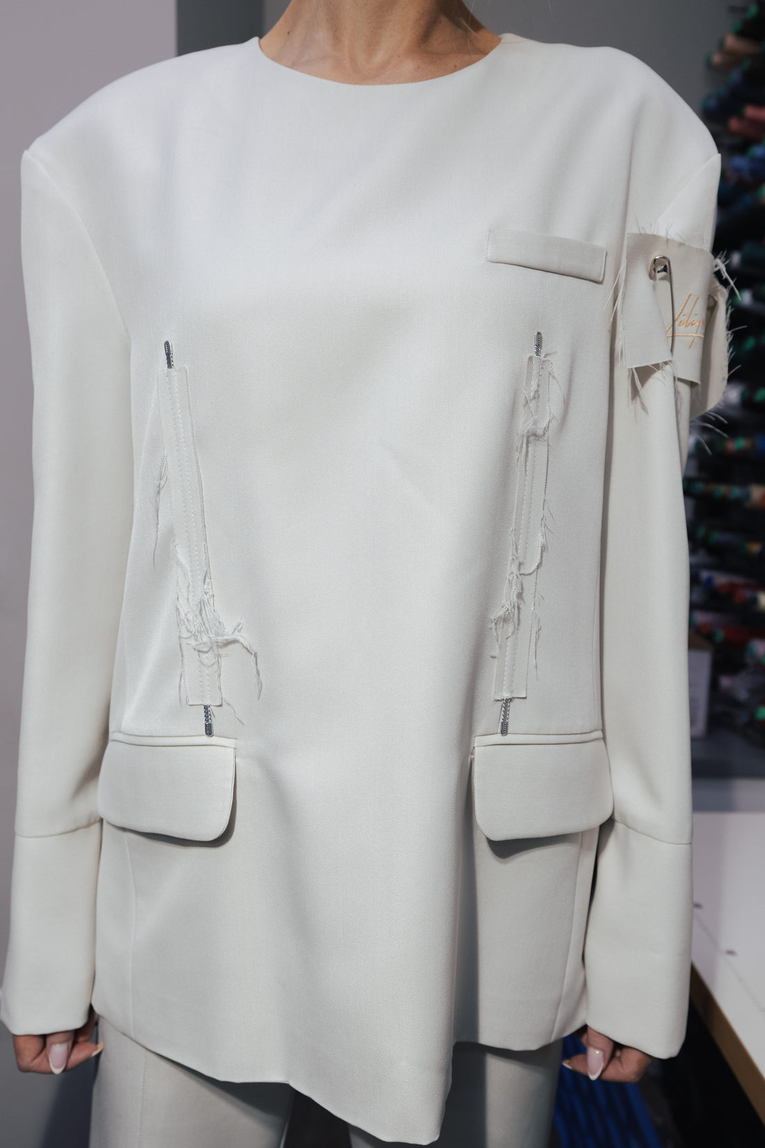 Ivory Closed Inside-Out Jacket. Diva wears Dulat Archive