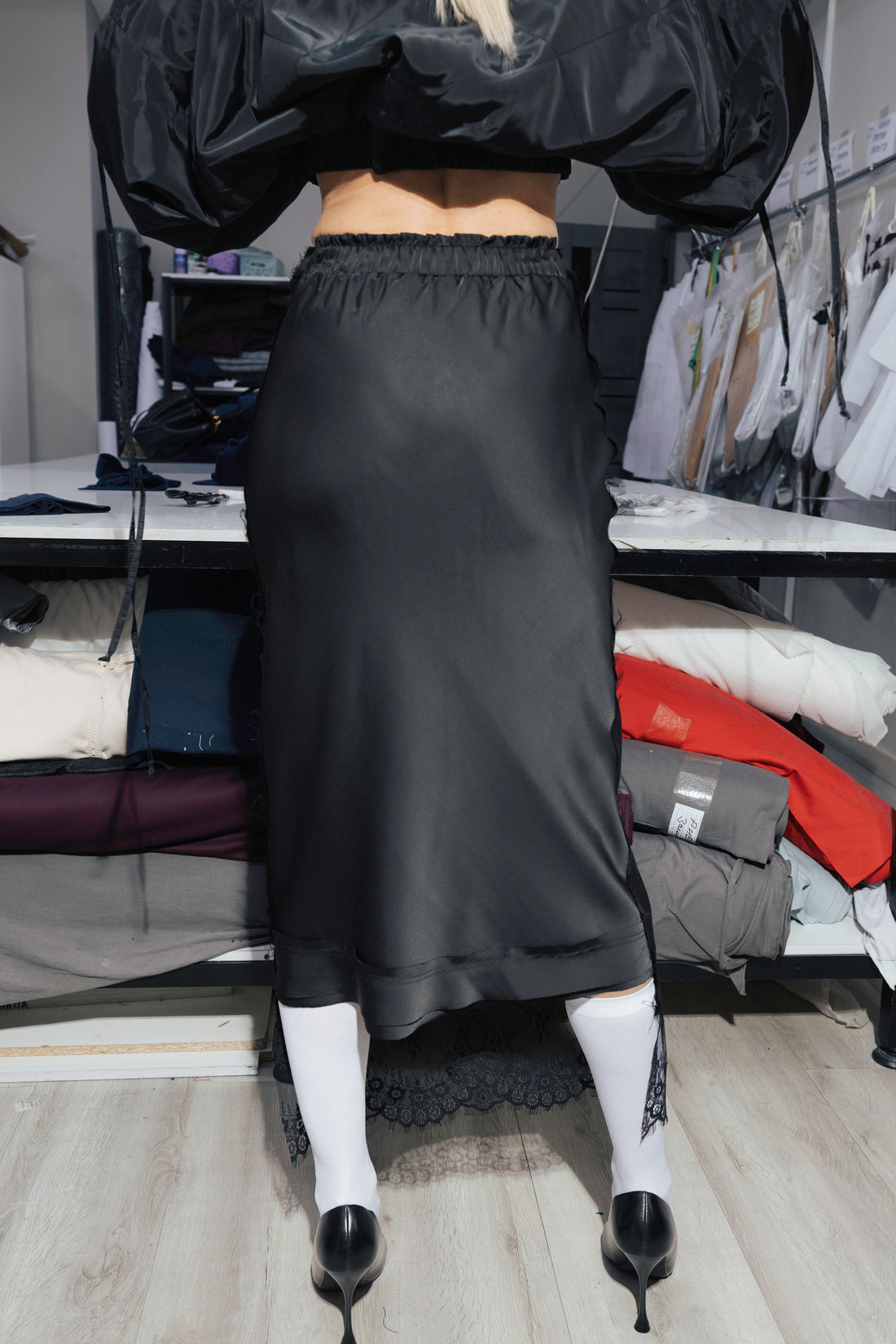 Silk and lace skirt. Back to Black Archive